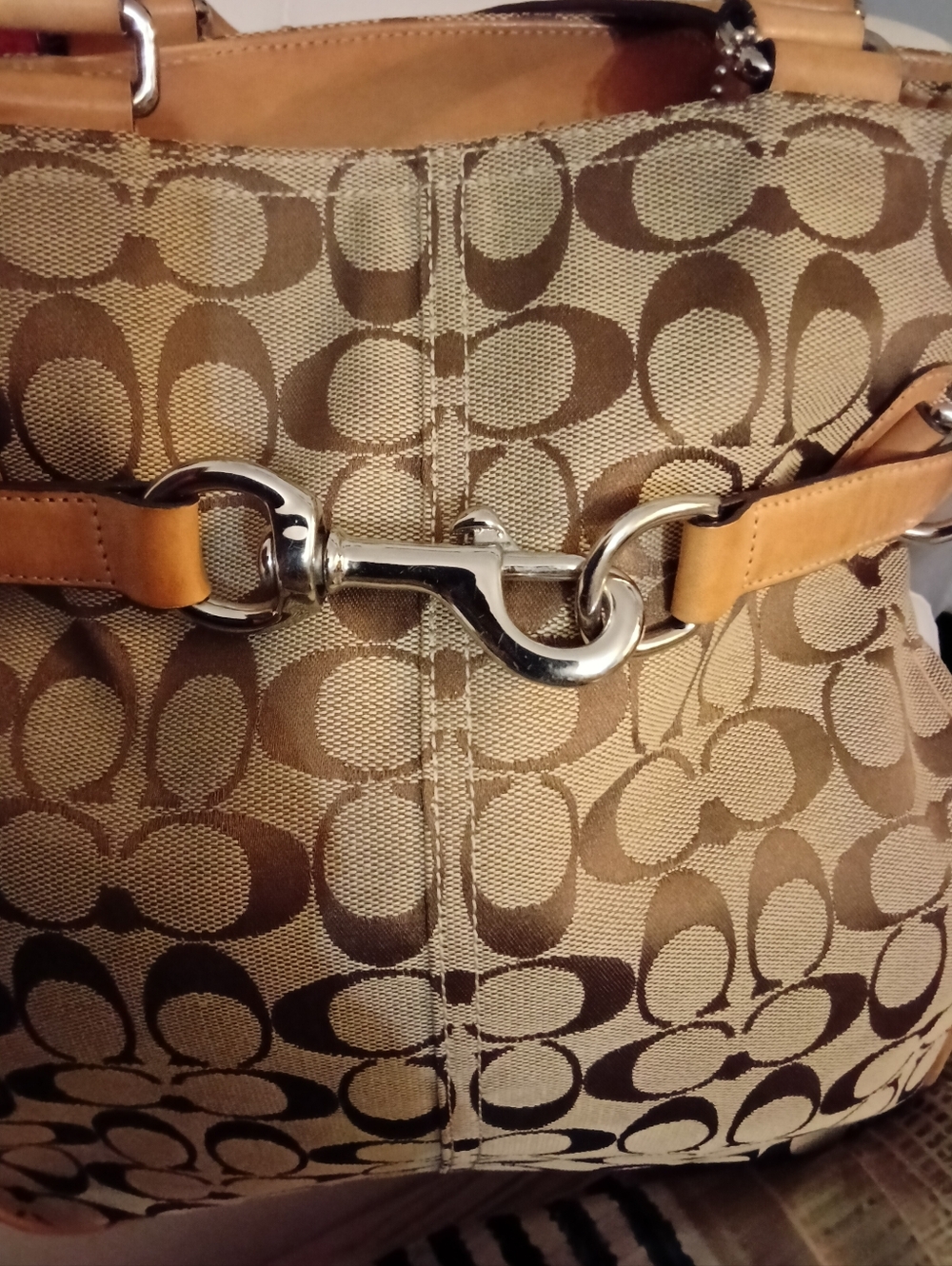 #V5 Coach Hampton VINTAGE Tan/Khaki Sign. Canvas Belted Tote Creed- E04M-6352 - Picture 11 of 16